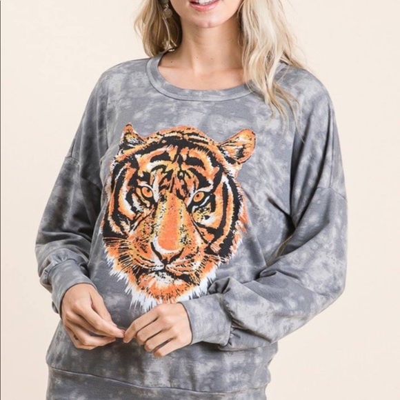 Tie Dye Grey Tiger Lightweight Sweatshirt - Picture 2 of 2